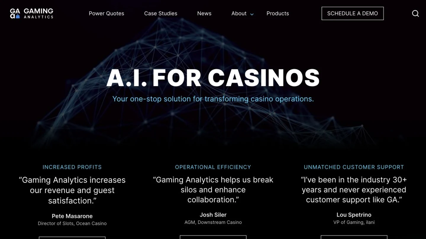 Gaming Analytics vendor screenshot
