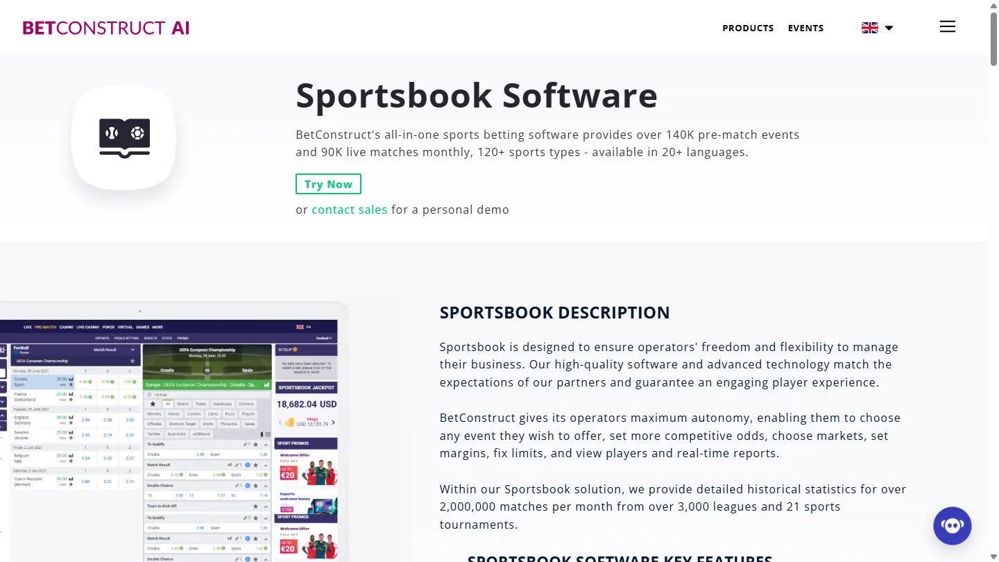 Sportsbook vendor screenshot