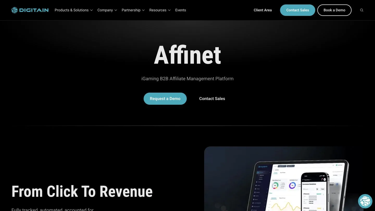 Affinet Affiliate Platform vendor screenshot