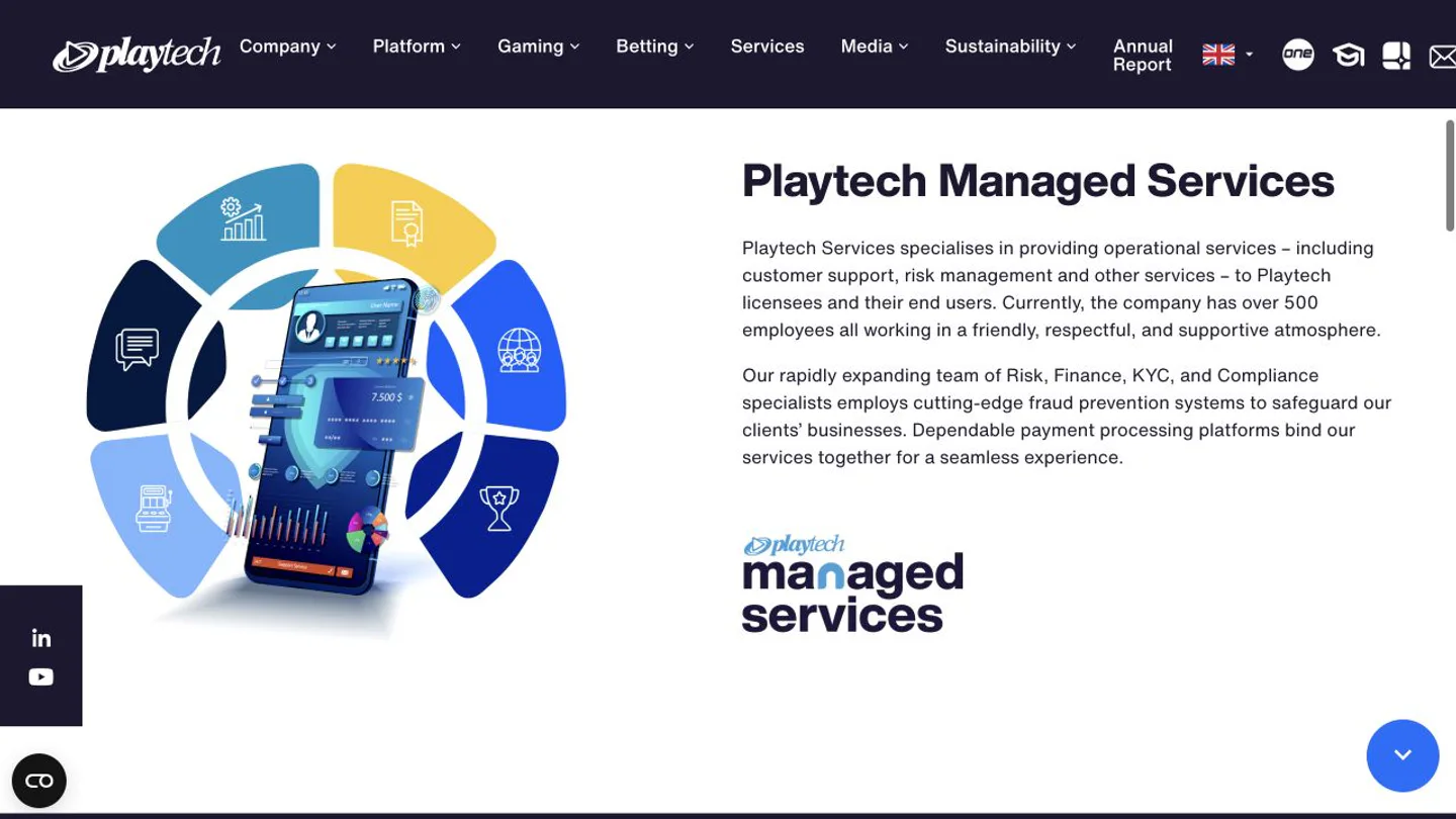 Playtech Managed Services vendor screenshot