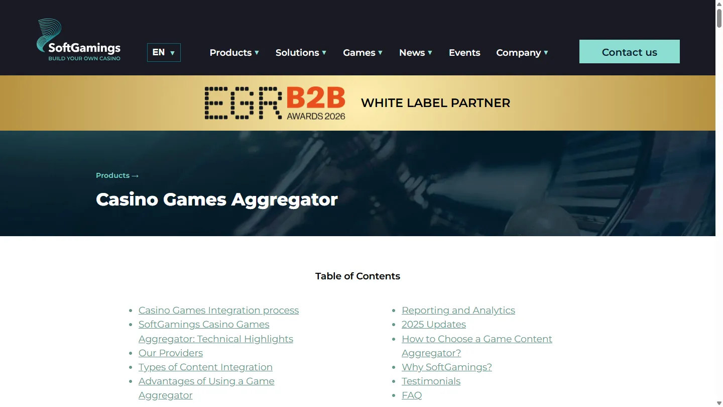 Casino Games Aggregator vendor screenshot