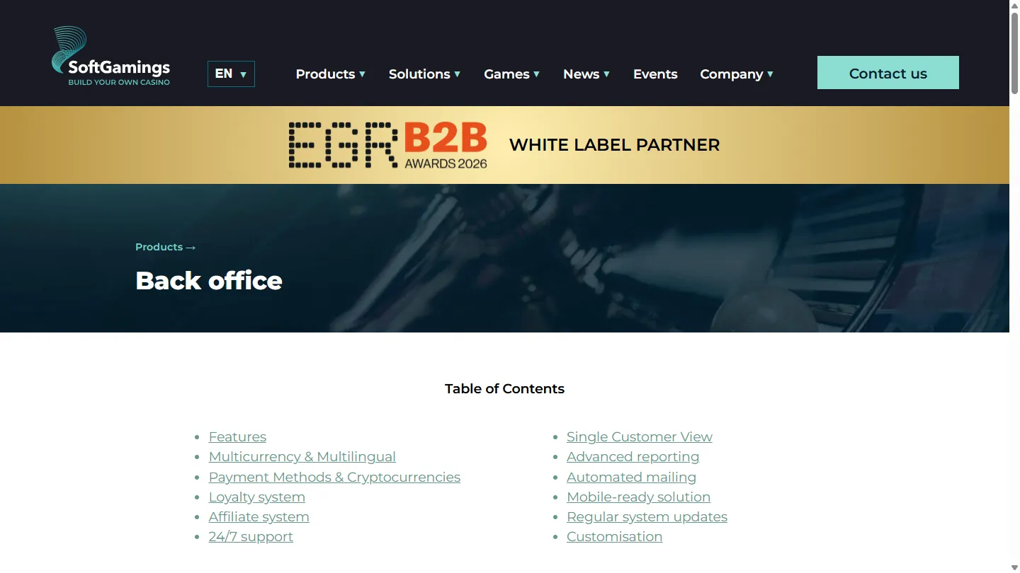 Back Office vendor screenshot